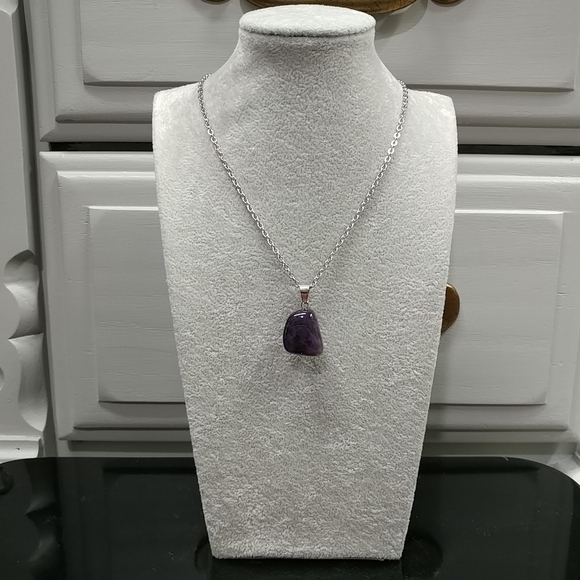 Amethyst Necklace Natural Gemstone Crystal Pendant Stainless-Steel Chain Purple - Picture 17 of 17